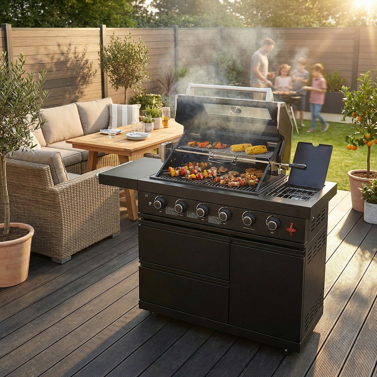 46" Deluxe Stainless Steel Freestanding Gas Grill with Granite Countertop & Rotisserie
