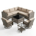 Outdoor Wicker Patio Set Built for Flexible Arrangement, 9 Pieces, Swivel Chairs, All-Weather Frame