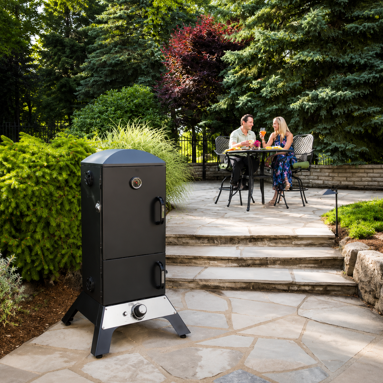 Vertical Propane Cabinet Smoker with Stainless Steel Racks and Precision Temperature Control