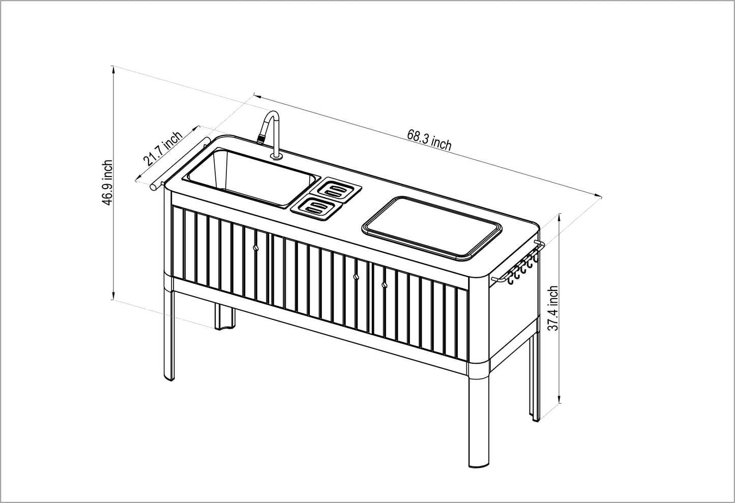 Portals Light Teak Outdoor Kitchen with Sink & Prep Station