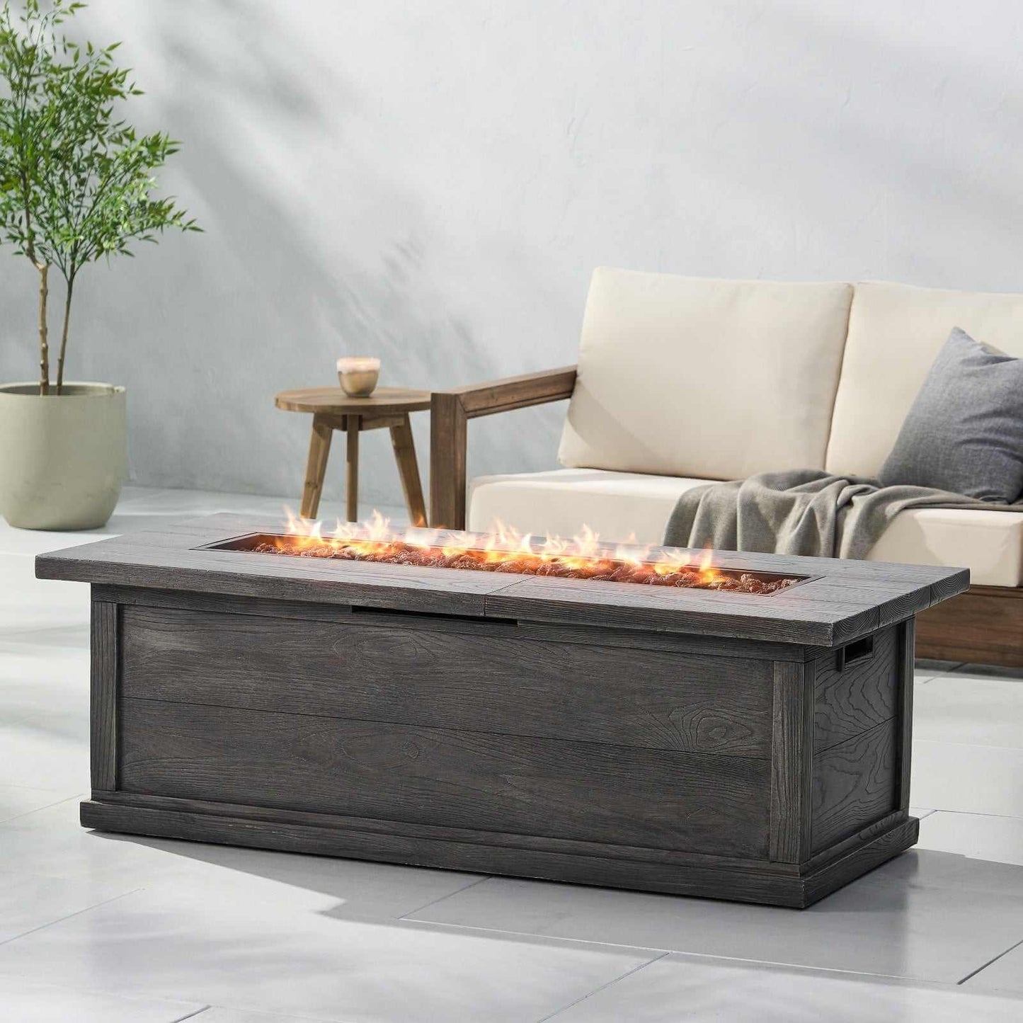 Haven 56" Rectangular Outdoor Fire Table | Wood-Look Finish, 50,000 BTU