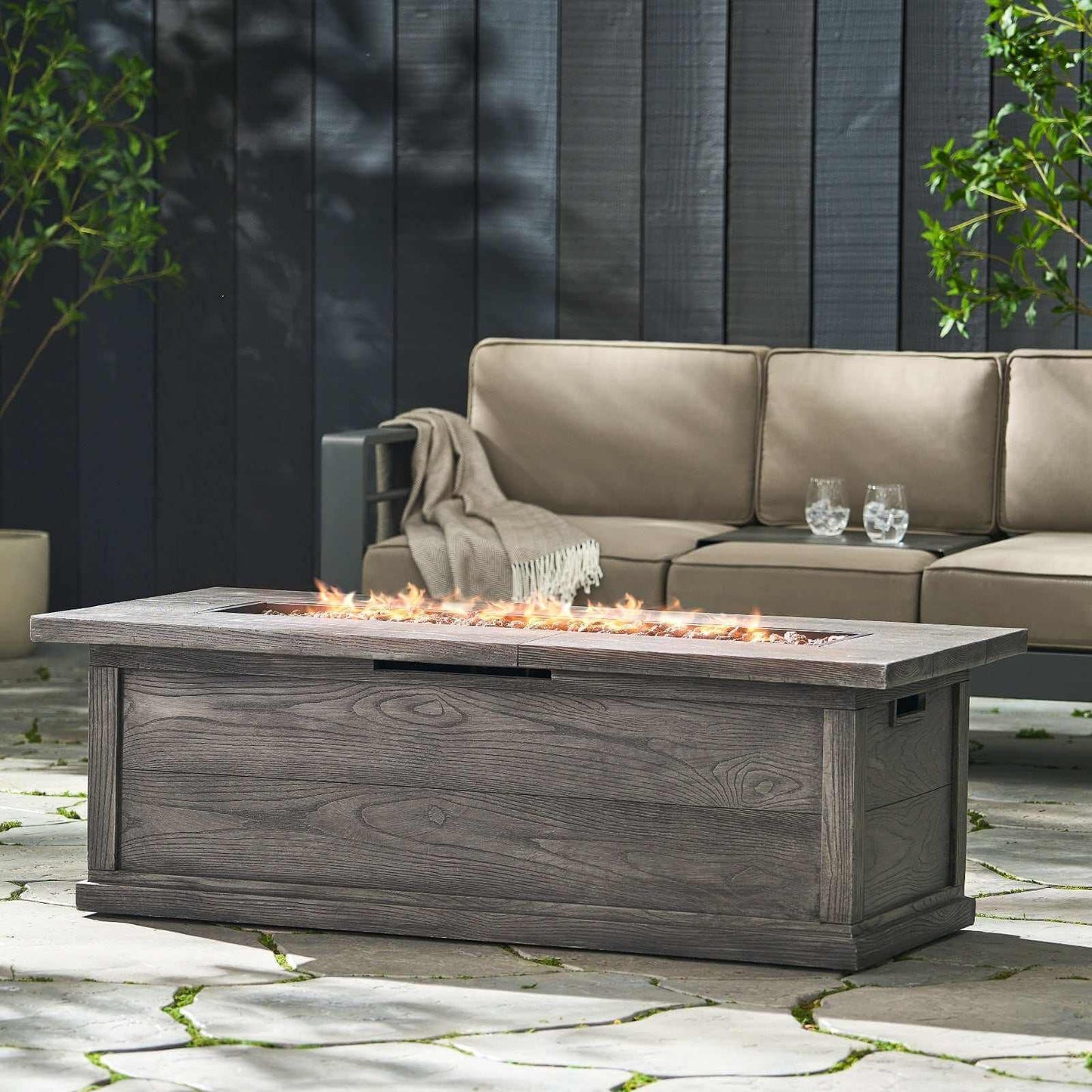 Haven 56" Rectangular Outdoor Fire Table | Wood-Look Finish, 50,000 BTU