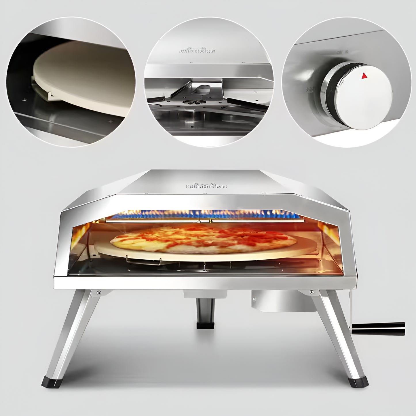 16 In. Propane Pizza Oven, Outdoor Pizza Oven in Stainless Steel, W/Rotating Pizza Stone