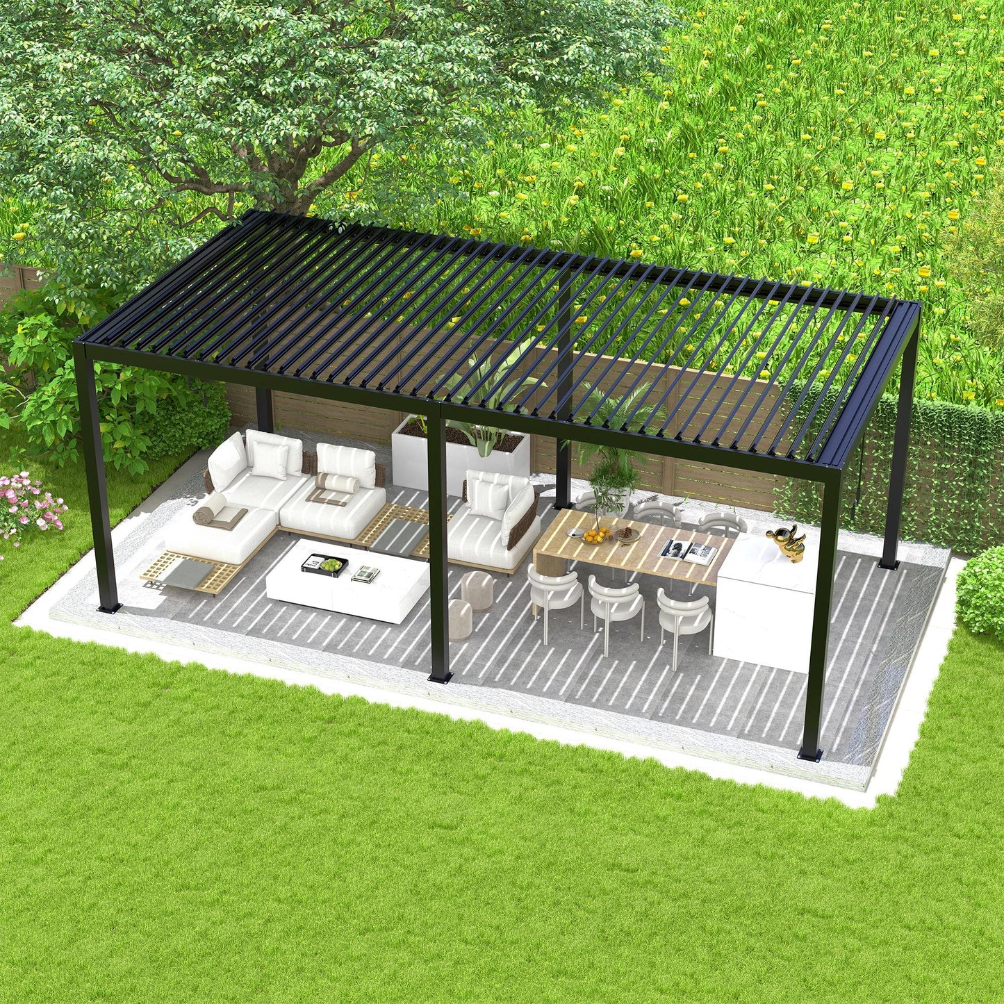 Solara 19' × 10' Louvered Pergola | Adjustable Roof – Black