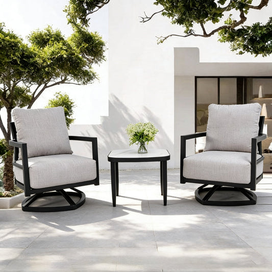3-Piece Aluminum Outdoor Chat Set with Swivel Lounge Chairs