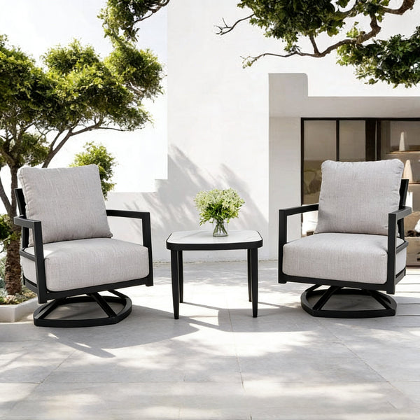 3-Piece Aluminum Outdoor Chat Set with Swivel Lounge Chairs