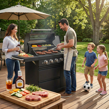 46" Deluxe Stainless Steel Freestanding Gas Grill with Granite Countertop & Rotisserie