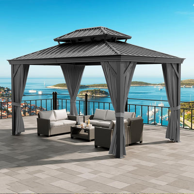 12' x 14' Aluminum Hardtop Gazebo with Curtains & Netting