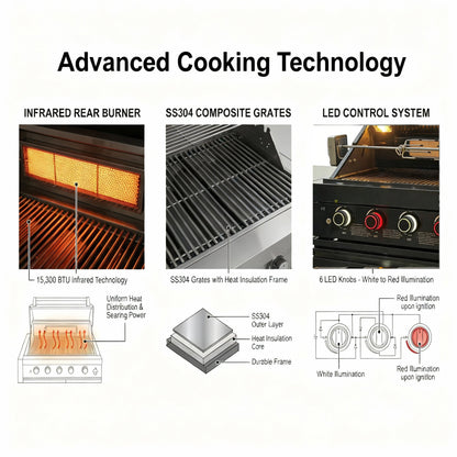 46" Deluxe Stainless Steel Freestanding Gas Grill with Granite Countertop & Rotisserie