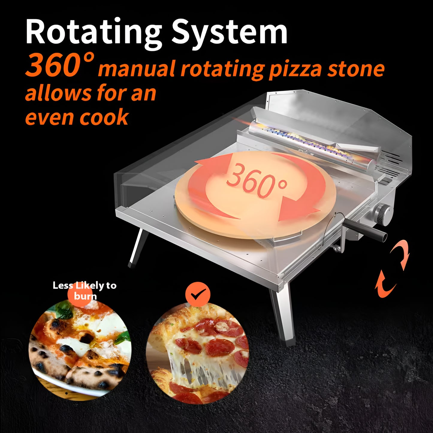 16 In. Propane Pizza Oven, Outdoor Pizza Oven in Stainless Steel, W/Rotating Pizza Stone