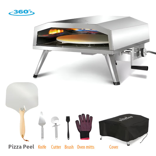 16 In. Propane Pizza Oven, Outdoor Pizza Oven in Stainless Steel, W/Rotating Pizza Stone