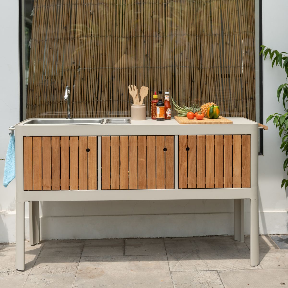 Portals Light Teak Outdoor Kitchen with Sink & Prep Station