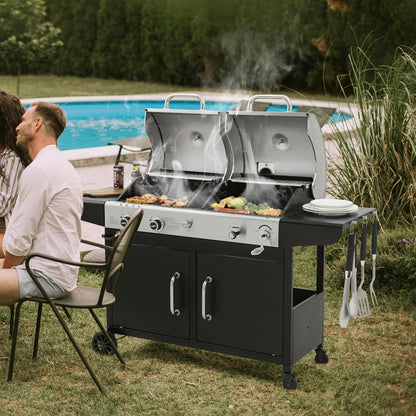 ZH3002N 2-Burner Propane Gas and Charcoal Grill Combo | Dual Fuel BBQ Grill with Two Side Shelves, Stainless Steel Lid, for Outdoor Patio Backyard Barbecue, 20,000 Btus, 759 Sq. In.