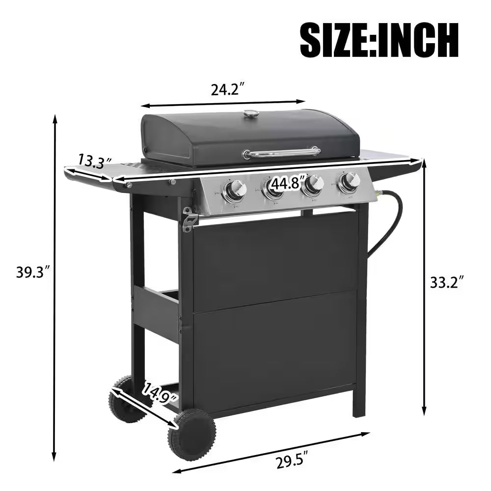 4 Burners Portable Propane Grill Barbecue Grill Stainless Steel Gas Grill in Black