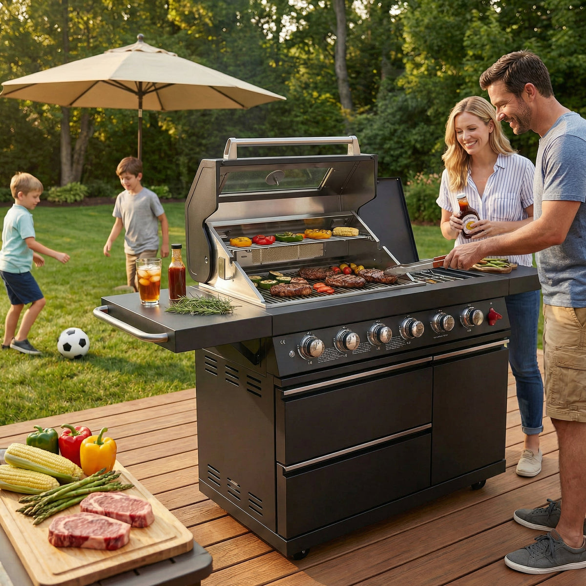 46" Deluxe Stainless Steel Freestanding Gas Grill with Granite Countertop & Rotisserie