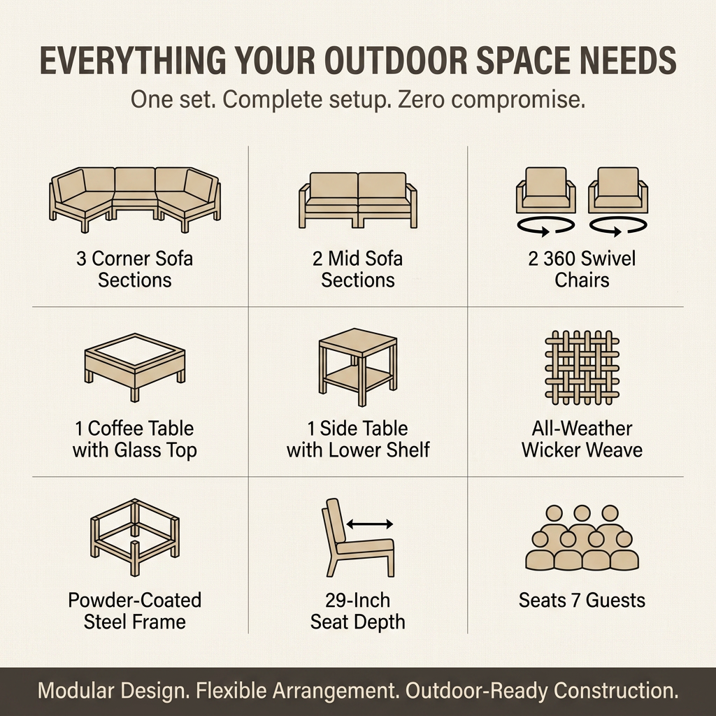 9 Pieces Patio Furniture Set outside Furniture Wicker Patio Conversation Set with Swivel Chairs, Outdoor Furniture for Garden, Beige — Results & Stats