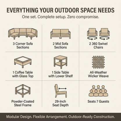 9 Pieces Patio Furniture Set outside Furniture Wicker Patio Conversation Set with Swivel Chairs, Outdoor Furniture for Garden, Beige — Results & Stats