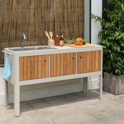 Portals Light Teak Outdoor Kitchen with Sink & Prep Station