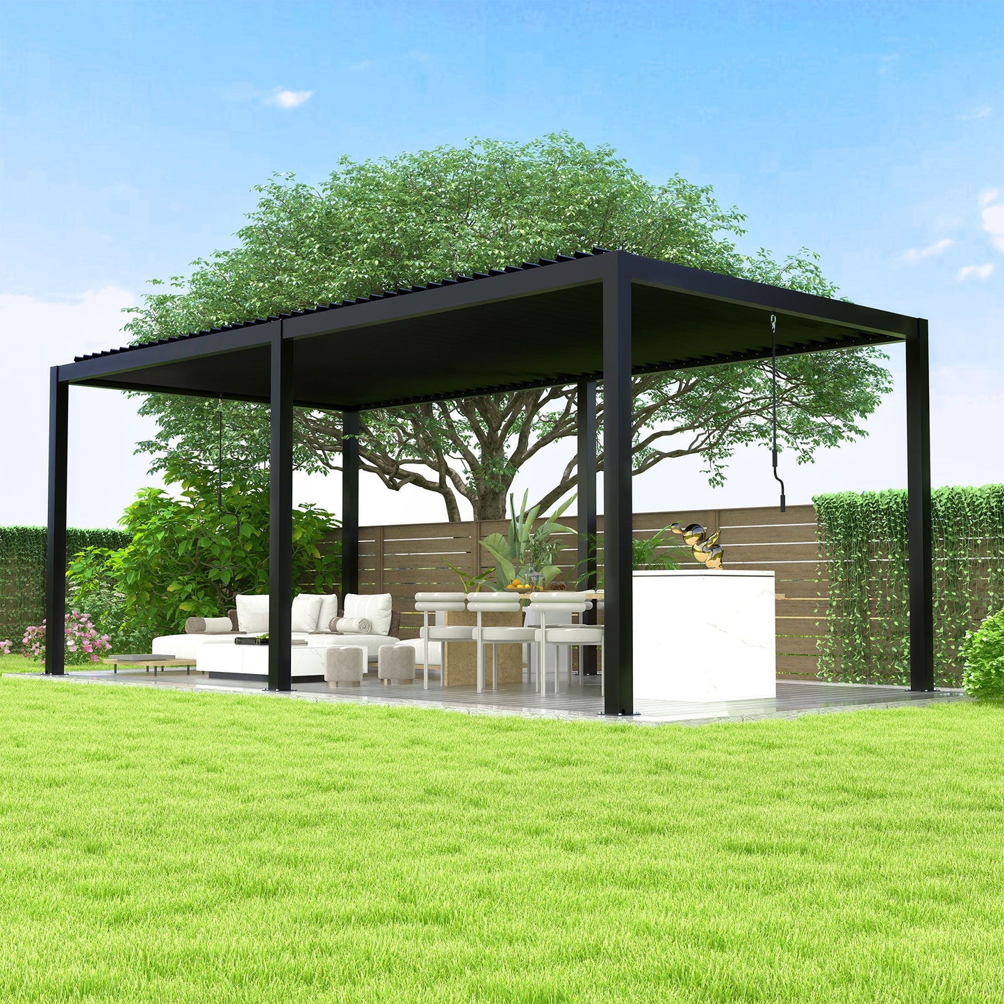 Solara 19' × 10' Louvered Pergola | Adjustable Roof – Black