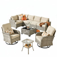 Outdoor Wicker Patio Set Built for Flexible Arrangement, 9 Pieces, Swivel Chairs, All-Weather Frame