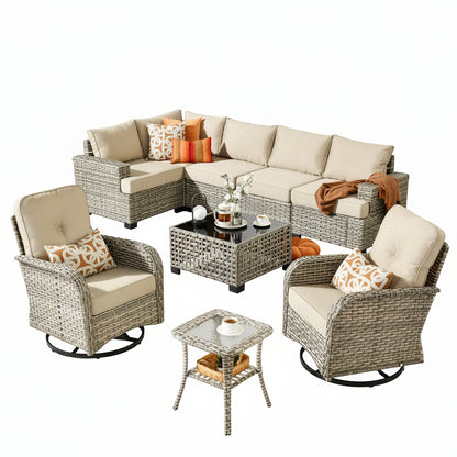 9-Piece Outdoor Conversation Set with Swivel Rocking Chairs