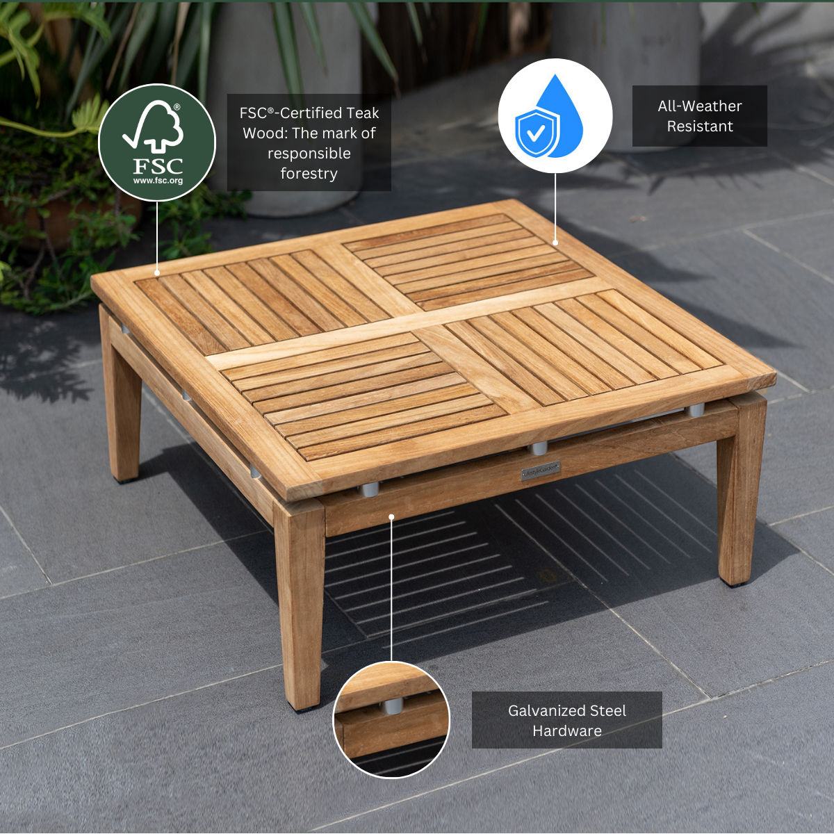 Arno Teak Outdoor Lounge Set | 3-Piece Patio Collection