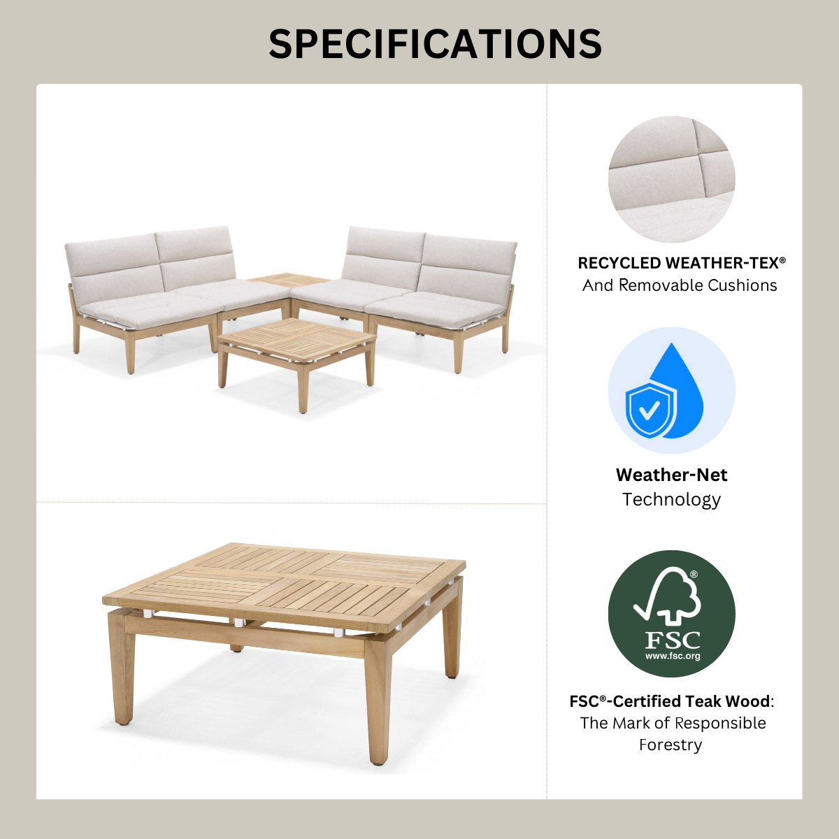 Arno Teak Outdoor Lounge Set | 3-Piece Patio Collection
