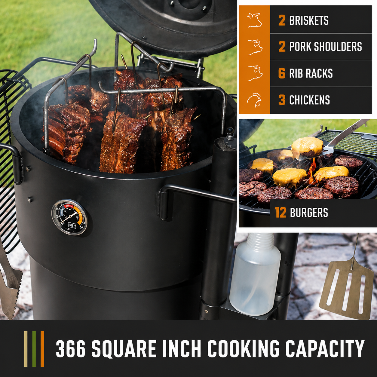 Heavy-Duty Charcoal Drum Smoker Grill with Large Cooking Capacity and Precision Temperature Control
