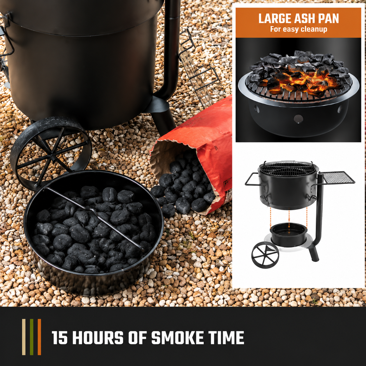 Heavy-Duty Charcoal Drum Smoker Grill with Large Cooking Capacity and Precision Temperature Control
