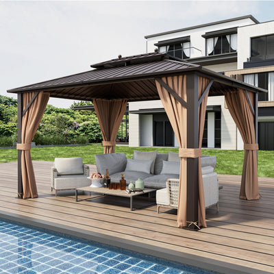 10' x 13' Hardtop Outdoor Gazebo with Curtains & Mosquito Netting