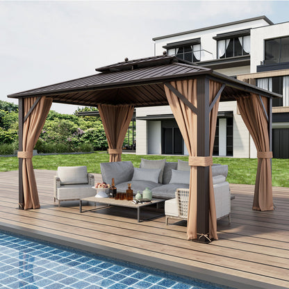 10' x 13' Hardtop Outdoor Gazebo with Curtains & Mosquito Netting
