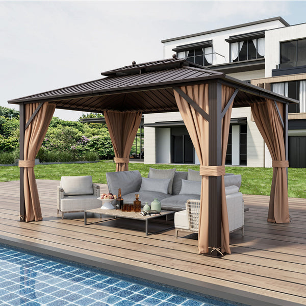 10' x 13' Hardtop Outdoor Gazebo with Curtains & Mosquito Netting