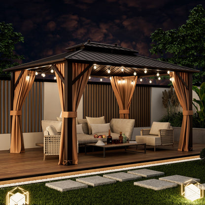 10' x 13' Hardtop Outdoor Gazebo with Curtains & Mosquito Netting