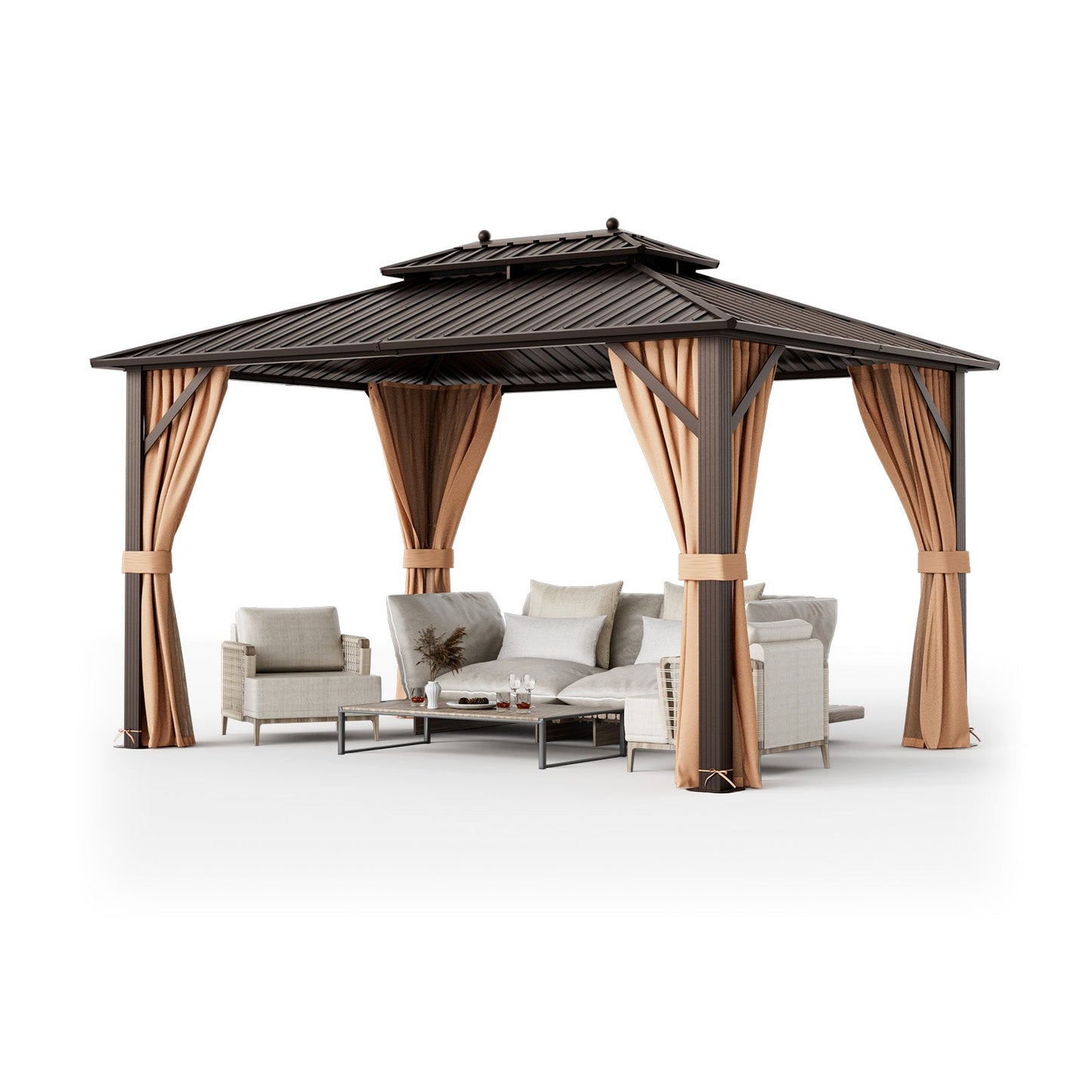 10' x 13' Hardtop Outdoor Gazebo with Curtains & Mosquito Netting
