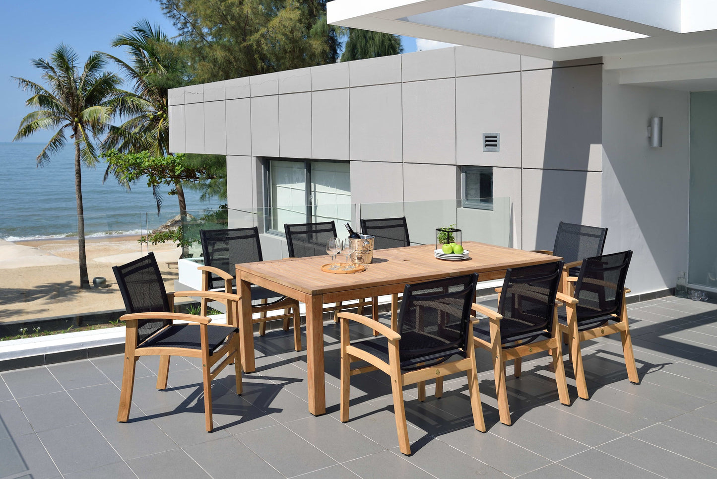 Rinjani Teak Outdoor Dining Set with Fortuna Armchairs