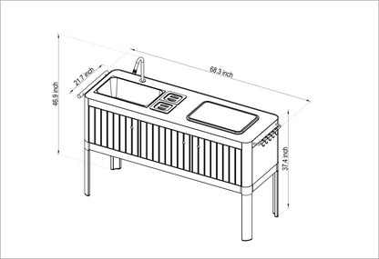 Portals Light Teak Outdoor Kitchen with Sink & Prep Station