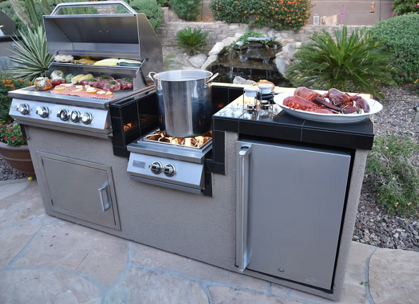 KoKoMo 7'6" Complete Outdoor Kitchen Island with 4-Burner Grill, Power Burner & Refrigerator