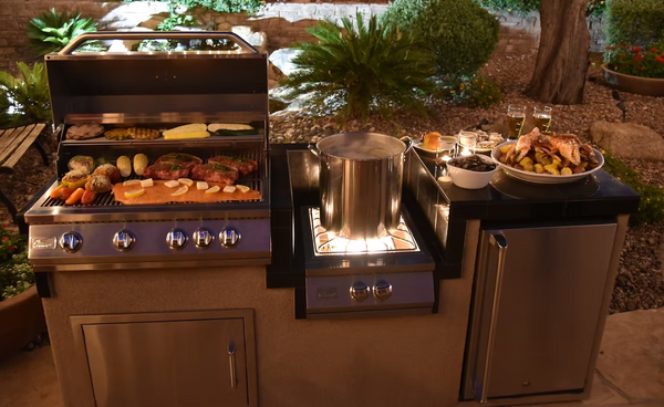 KoKoMo 7'6" Complete Outdoor Kitchen Island with 4-Burner Grill, Power Burner & Refrigerator