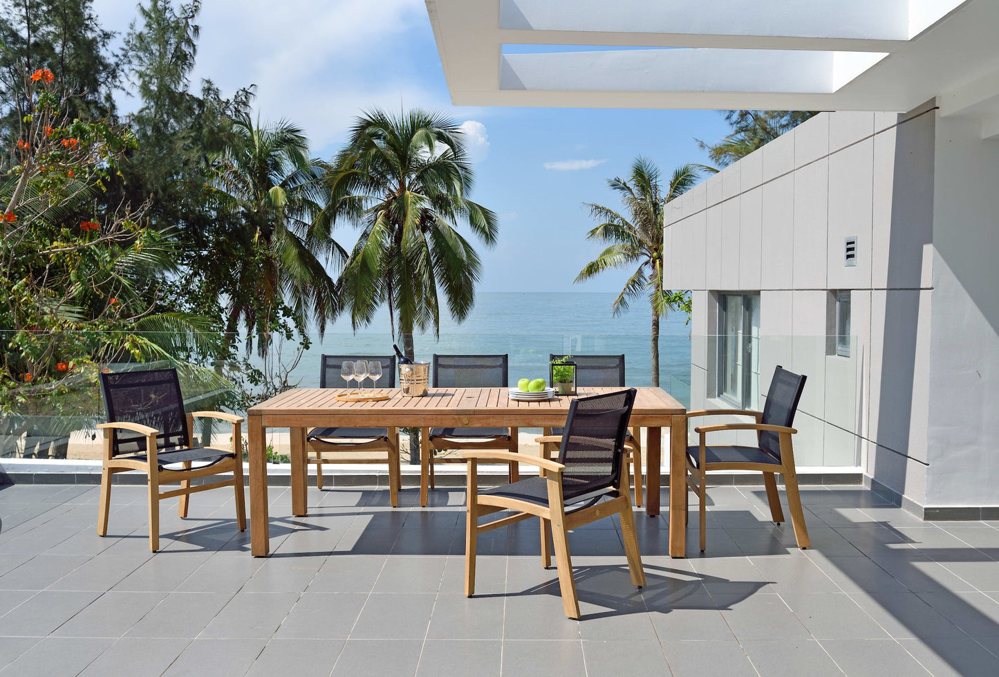 Rinjani Teak Outdoor Dining Set with Fortuna Armchairs