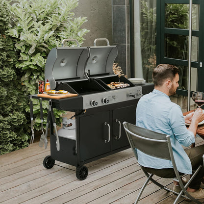 ZH3002N 2-Burner Propane Gas and Charcoal Grill Combo | Dual Fuel BBQ Grill with Two Side Shelves, Stainless Steel Lid, for Outdoor Patio Backyard Barbecue, 20,000 Btus, 759 Sq. In.