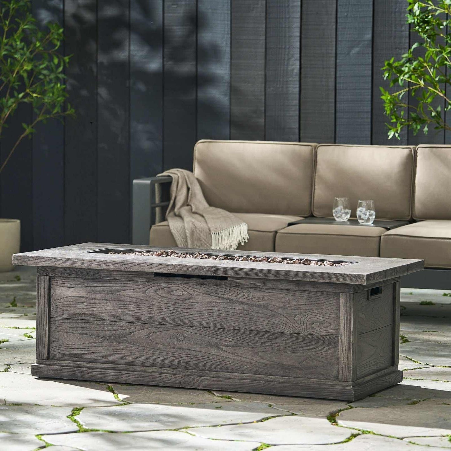 Haven 56" Rectangular Outdoor Fire Table | Wood-Look Finish, 50,000 BTU