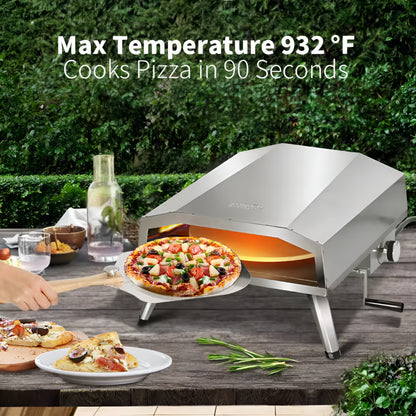 16 In. Propane Pizza Oven, Outdoor Pizza Oven in Stainless Steel, W/Rotating Pizza Stone
