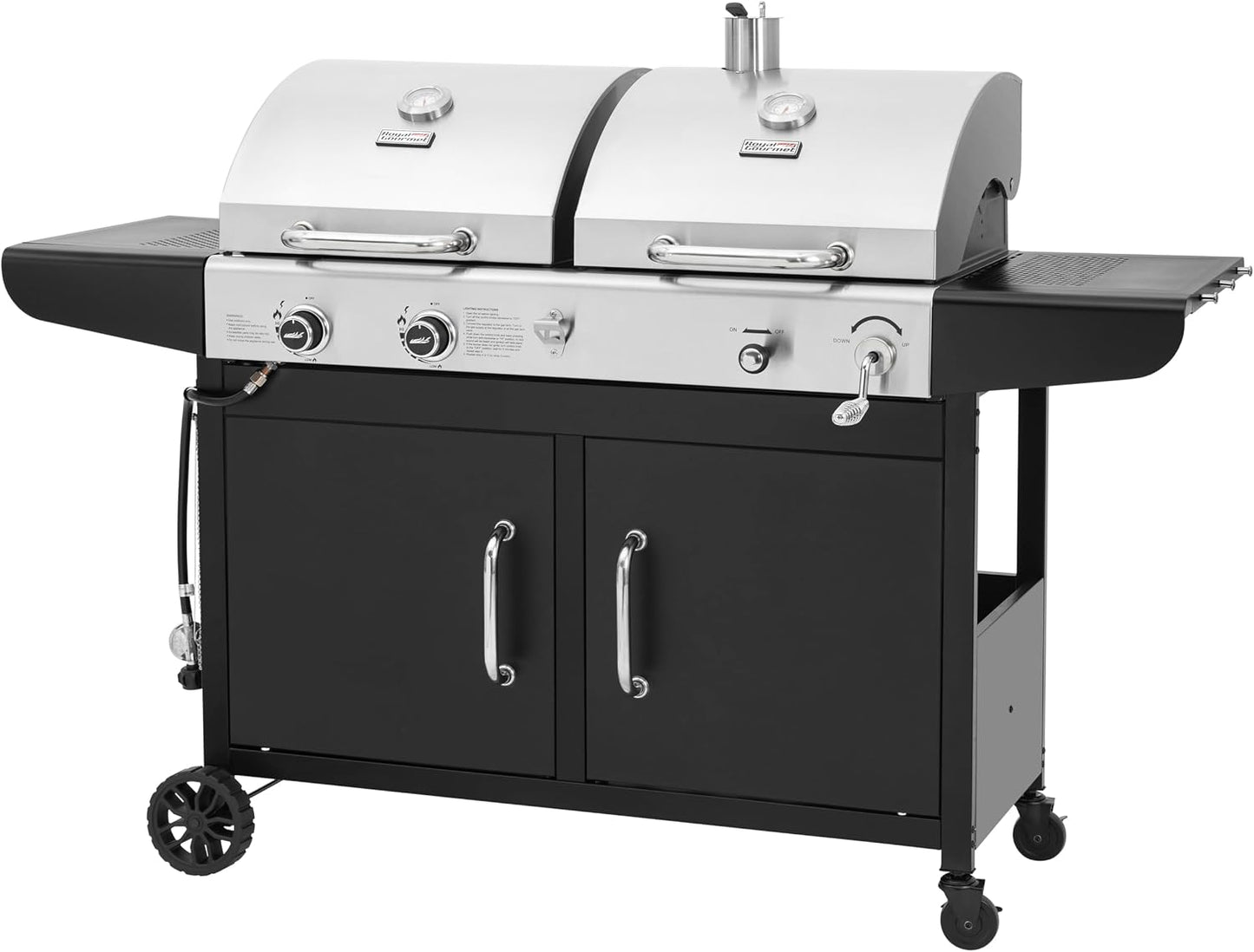 ZH3002N 2-Burner Propane Gas and Charcoal Grill Combo | Dual Fuel BBQ Grill with Two Side Shelves, Stainless Steel Lid, for Outdoor Patio Backyard Barbecue, 20,000 Btus, 759 Sq. In.