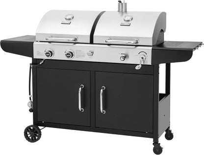 ZH3002N 2-Burner Propane Gas and Charcoal Grill Combo | Dual Fuel BBQ Grill with Two Side Shelves, Stainless Steel Lid, for Outdoor Patio Backyard Barbecue, 20,000 Btus, 759 Sq. In.