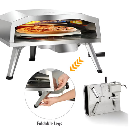 16 In. Propane Pizza Oven, Outdoor Pizza Oven in Stainless Steel, W/Rotating Pizza Stone