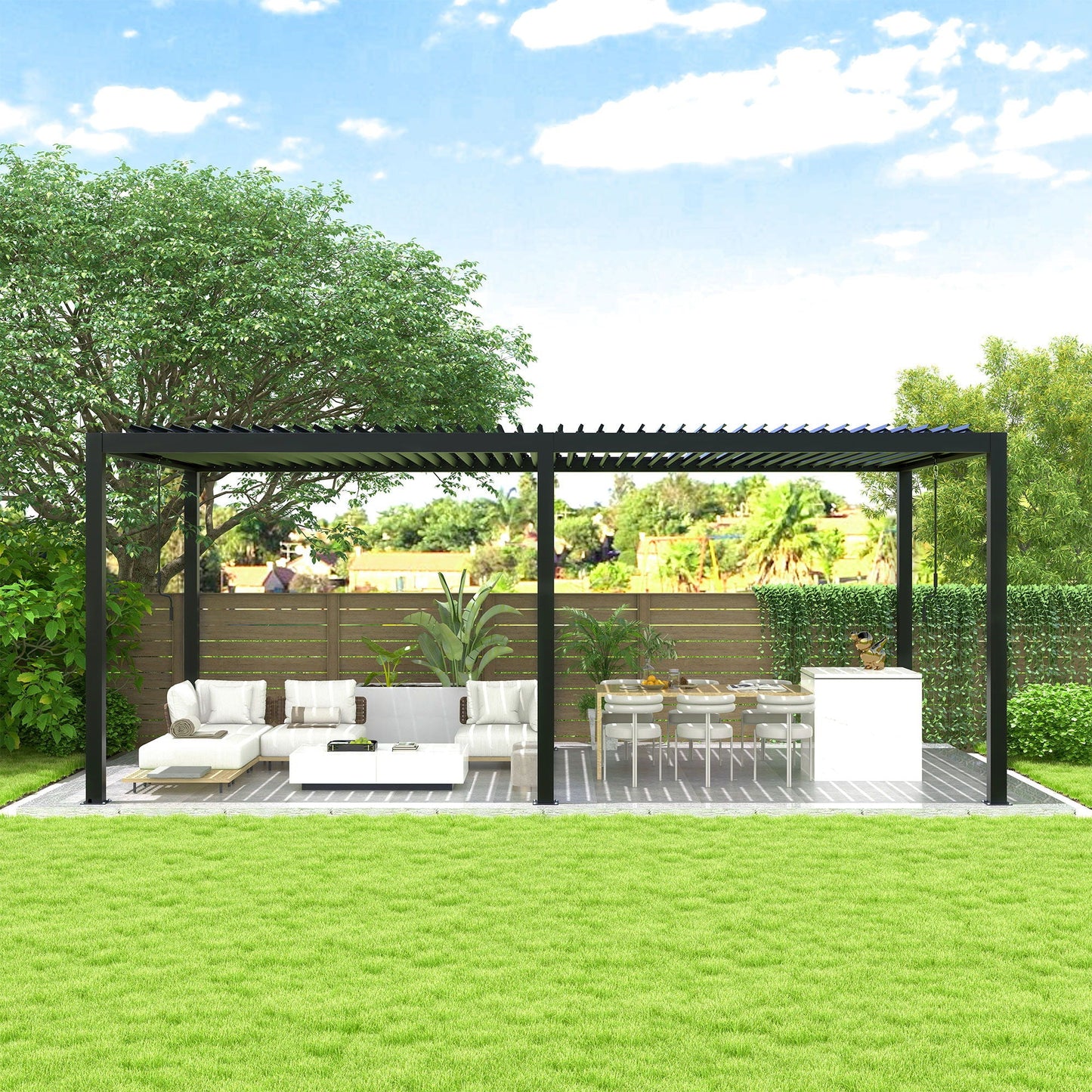 Solara 19' × 10' Louvered Pergola | Adjustable Roof – Black