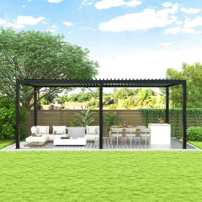 Solara 19' × 10' Louvered Pergola | Adjustable Roof – Black