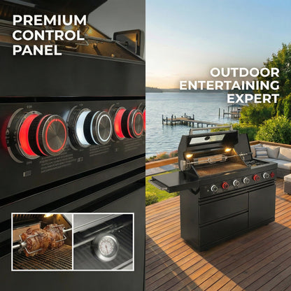 46" Deluxe Stainless Steel Freestanding Gas Grill with Granite Countertop & Rotisserie