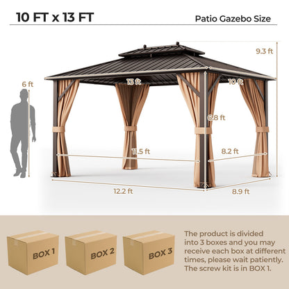 10' x 13' Hardtop Outdoor Gazebo with Curtains & Mosquito Netting