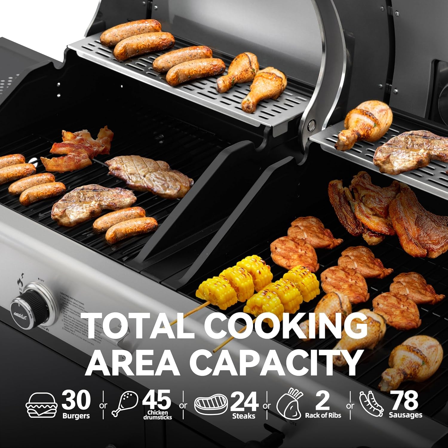 ZH3002N 2-Burner Propane Gas and Charcoal Grill Combo | Dual Fuel BBQ Grill with Two Side Shelves, Stainless Steel Lid, for Outdoor Patio Backyard Barbecue, 20,000 Btus, 759 Sq. In.